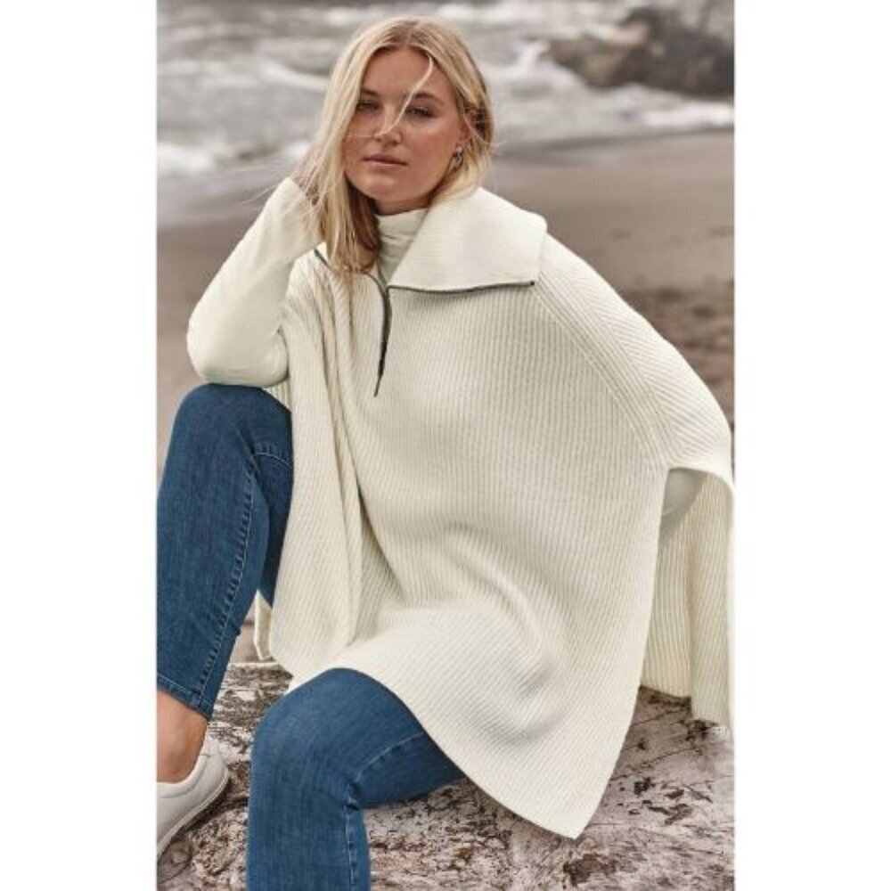 J.Jill Cream Zip-front Cape Poncho Size S-L 36149
